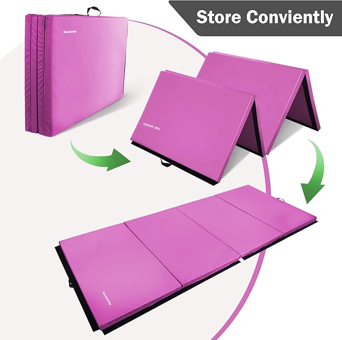 Folding Exercise Gymnastics Mat, 4'x8'x2" Gym Workout Mat with Carrying Handles 4-Fold High-Density Anti-Tear Portable Fitness Aerobics Mat for Home Gym Yoga Pilates Tumbling MMA Core Training