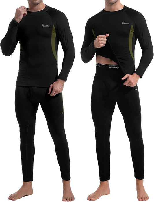 romision 2 Pack Thermal Underwear for Men Long Johns Fleece Lined Hunting Gear Bottom Top Set Base Layer Cold Weather XS-4XL