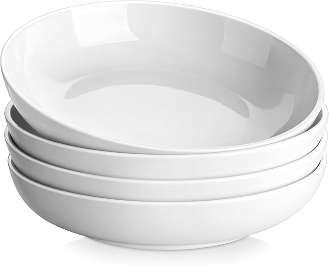 MALACASA 10" Large Pasta Bowls, 56 OZ White Salad Bowls Soup Bowls, Porcelain Serving Bowls Set of 4, Large Kitchen Bowl Plates Pasta Plates, Microwave & Dishwasher Safe, Series REGULAR
