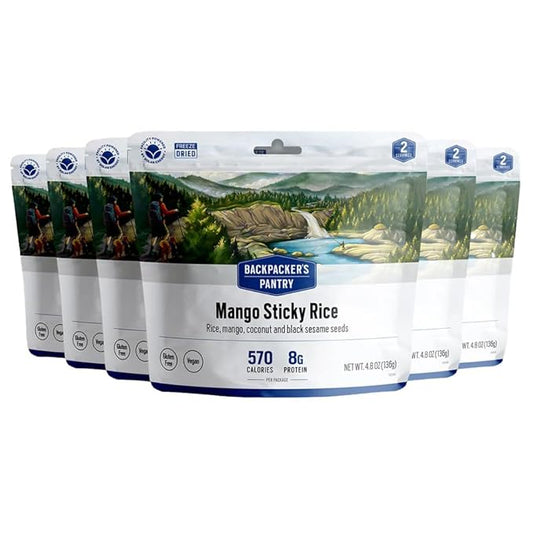 Backpacker's Pantry Mango Sticky Rice - Freeze Dried Backpacking & Camping Food - Emergency Food - 8 Grams of Protein, Vegan, Gluten-Free - 6 Count