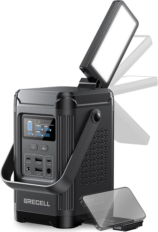240W Portable Power Station 153.6WH Solar Generator, GRECELL LiFePO4 Battery Dual Way 100W PD, Portable Power Bank with Integrated Stand for Outdoors, Camping, Travel (No Wall Charger Included)