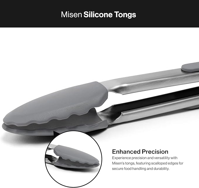 Misen Kitchen Tongs - Dishwasher Safe, Heavy Duty - Precision Silicone-Tipped Grilling Tool - Heat Resistant, Nonstick Safe - Perfect for Serving and Air Frying- 13 Inch | Gray