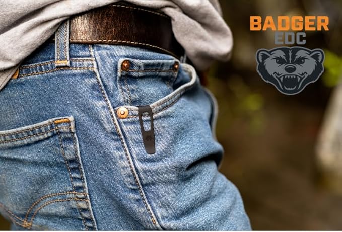 Off-Grid Knives - Badger EDC Folding Knife with Sandvik 14C28N Blade, Ball Bearing Pivot, G10 Scales, Grid-Lock, Ambidextrous Deep Carry Clip (Blackwash)
