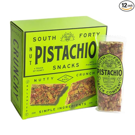 South 40 Snacks Crunchy Pistachio Bar, Just 4 Ingredients, Touch of Honey (40g Bar, Pack of 12)