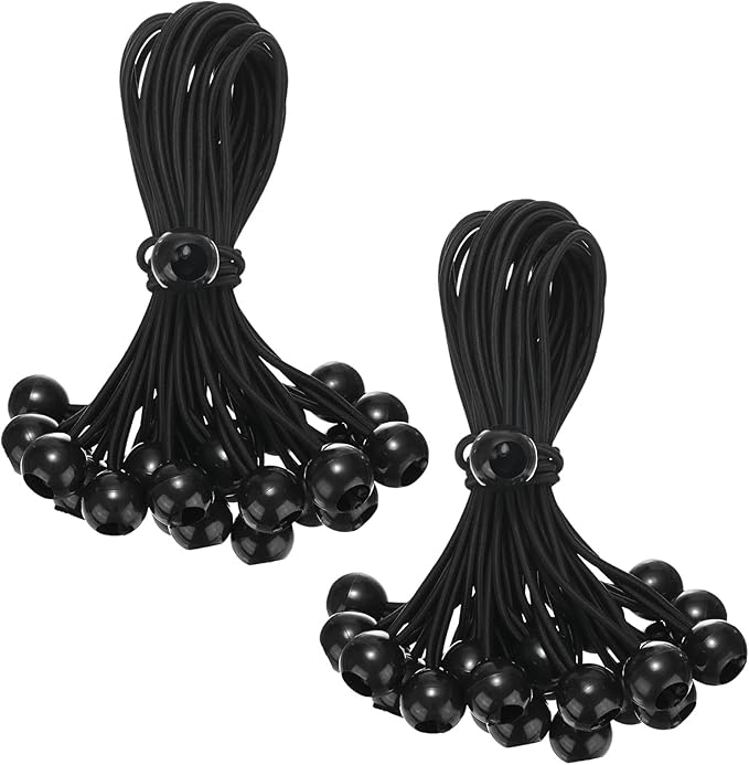 50-Pack Ball Bungee Cords, 9 Inch High Elastic Canopy Tarp Tie Down Bungee Balls for Camping/Tent/Cargo Holding Wire Hoses/Patio Umbrellas/Shelter [Black]