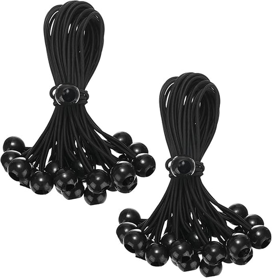 50-Pack Ball Bungee Cords, 9 Inch High Elastic Canopy Tarp Tie Down Bungee Balls for Camping/Tent/Cargo Holding Wire Hoses/Patio Umbrellas/Shelter [Black]