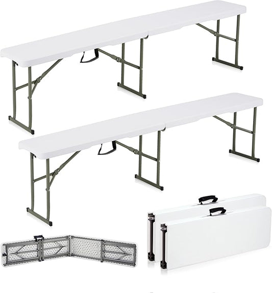6ft Plastic Folding Bench with Carrying Handle & Lock, Portable Outdoor Bench in Garden Picnic Camping Dining Party Seat, Waterproof Bench for Soccer Activities, Firm and Durable（2 Pack C）