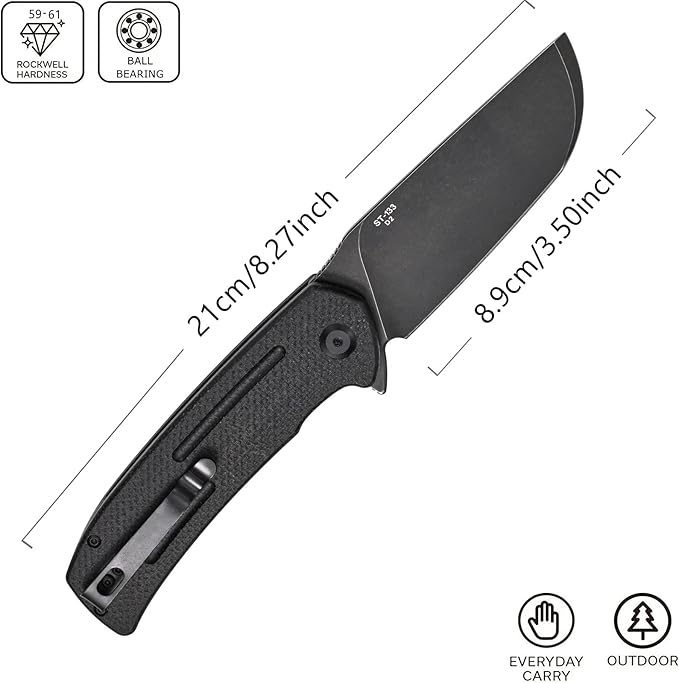 Sitivien ST133 Folding Knife,D2 Blade,Micarta Handle EDC Tool Knife for Outdoor Camping Hiking(Black)