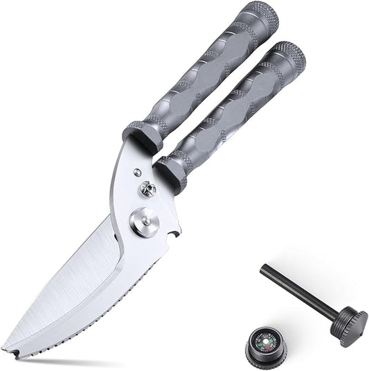 DRAGON RIOT Heavy Duty Kitchen Scissors - Sharp Scissors for Cutting Chicken, Poultry, Turkey, Meat - Stainless Food Kitchen Shears for Professionals - Spring Loaded (Grey)