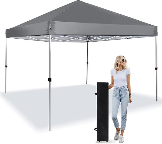 Pop Up Canopy 8X8 FT,Portable Sun Instant Shelter w/Backpack Bag,Waterproof,Adjustable Straight Leg Heights Canopies,Outdoor Tents for Parties,Camping,Commercial Event,Grey