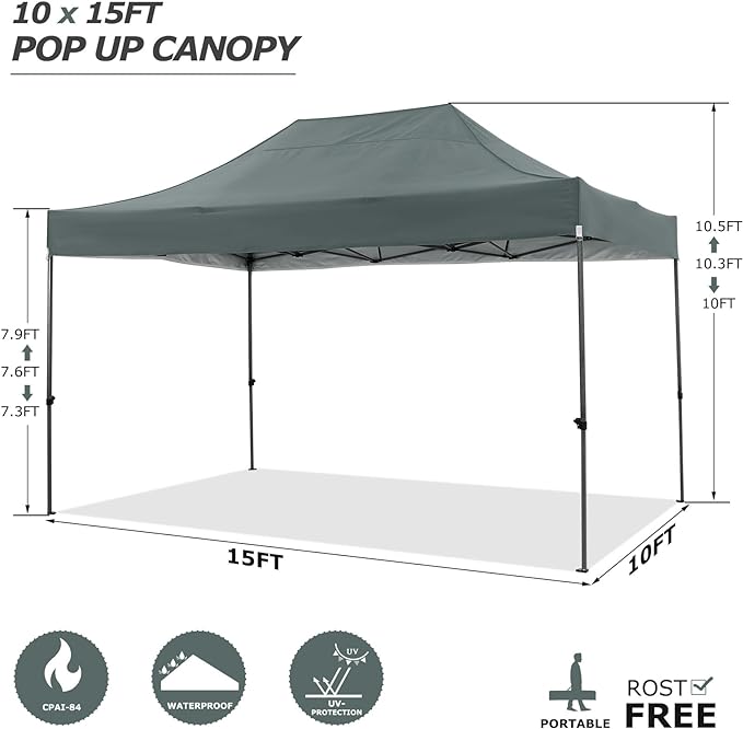 COBIZI 10x15 Pop Up Canopy with 4 Sidewall,Heavy Duty Canopy UPF 50+ All Season Wind Waterproof Commercial Outdoor Wedding Party Tents for Parties Gazebo with Carry Bag(10 x 15 ft Gray)