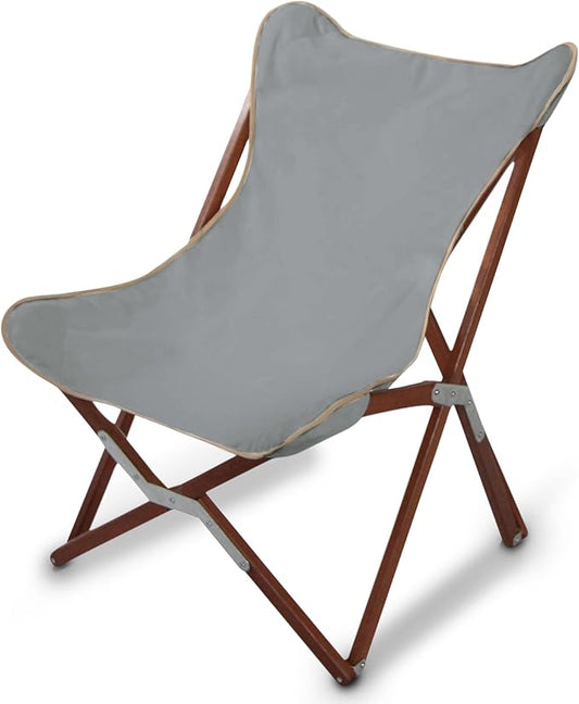 BYER OF MAINE Pangean Butterfly Chair, Easy-Fold Hardwood Sling Chair – Portable Beach, Camping & Patio Seat – 34″H × 23″W × 27″D in Granite