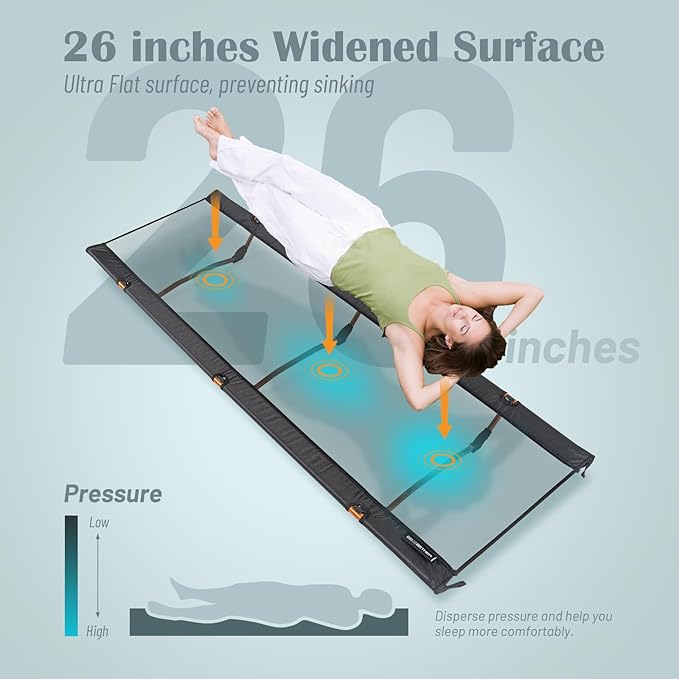 G2 Foldable Camping Cot, Durable Travel Tent Cot, Ultralight for Backpacking, Summer Hiking, Mountaineering, Max Loading Capacity 264lb, Easy to use for Woman & Man, Comes with Storage Bag