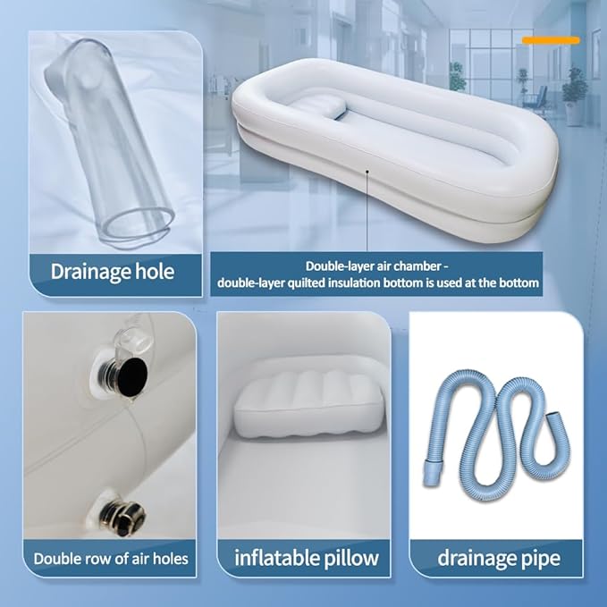 Medical Inflatable Bathtub,Inflatable Bed Bath,Medical PVC Bedside Shower Bathtub Kit,Bed Baths for The Disabled,Bed Tub+Bedside Water Bag+Electric air Pump+Medical Inflatable Shampoo Basin