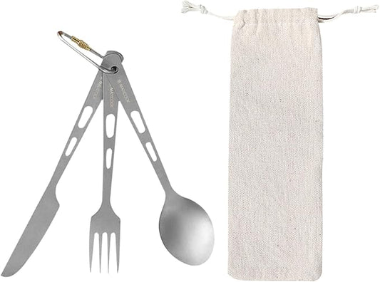 Titanium Flatware Knife Fork Spoon Set Camping Utensils Carrying Bag Cutlery