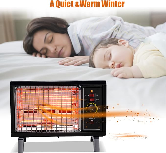 Homeleader ETL Portable Radiant Heater, 1250W/1500W Space Heater for Indoor Use, Rapid Heating with Adjustable Thermostat, Perfect for garages, Black