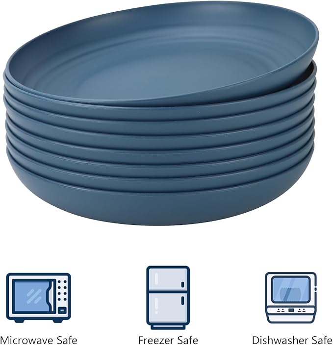 Homienly Dinner Plates Set, Alternative to Plastic Plates,Wheat Straw Plate Set of 8,Lightweight Microwave and Dishwasher Safe Plate,Unbreakable Salad Plates for Kitchen, Camping (Blue,10 inch)