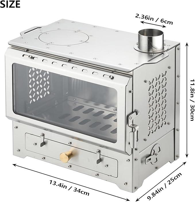 Hot Tent Stove, Heavy-Duty Stainless Steel Wood Burning Camping Stove with Chimney Pipes for Outdoor Cooking