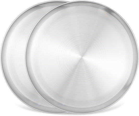 2 Pack Pizza Pans, 13.4 inch Metal Round Pizza Tray, Stainless Steel Round Pizzas Baking Sheet, Healthy & Heavy Duty Pizzas Dish Plate For Oven Baking Pie Cookie, Dishwasher Safe, Easy Clean
