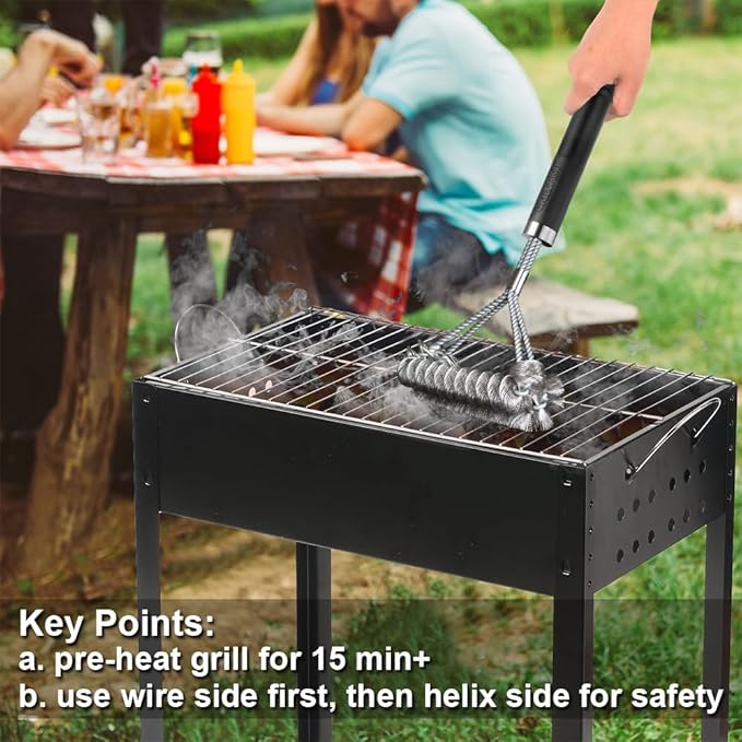 GRILLART Grill Brush [Wire + Helix] Combined BBQ Brush - Safe & Efficient Grill Cleaning Brush - 18" Grill Cleaner Brush Scrubber for Gas/Porcelain/Charbroil Grates – BBQ Accessories Gifts for Men/Dad