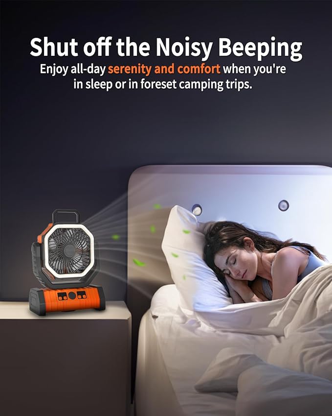 ADUST Camping Fan - 20000mAh Battery Powered Fan Battery Operated Rechargeable Portable Outdoor Tent Fans with Hanging Hook, Cordless, 4 Speeds, Remote Control - Orange