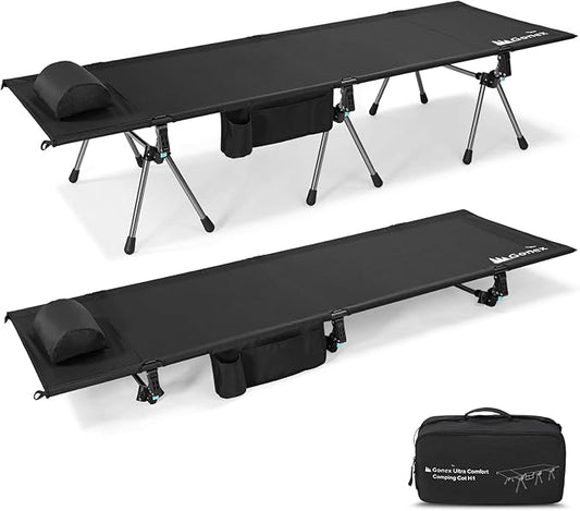 Gonex Camping Cot with Leg Extenders 2 in 1 Portable Ultralight Folding Cot for Adults Adjustable Height Supports 350lbs Sleeping Bed for Backpacking Travel Beach Home 74.8"x27.5"(Black, 1 PCS)