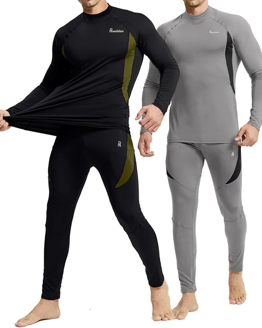 romision 2 Pack Thermal Underwear for Men Long Johns Fleece Lined Hunting Gear Bottom Top Set Base Layer Cold Weather XS-4XL