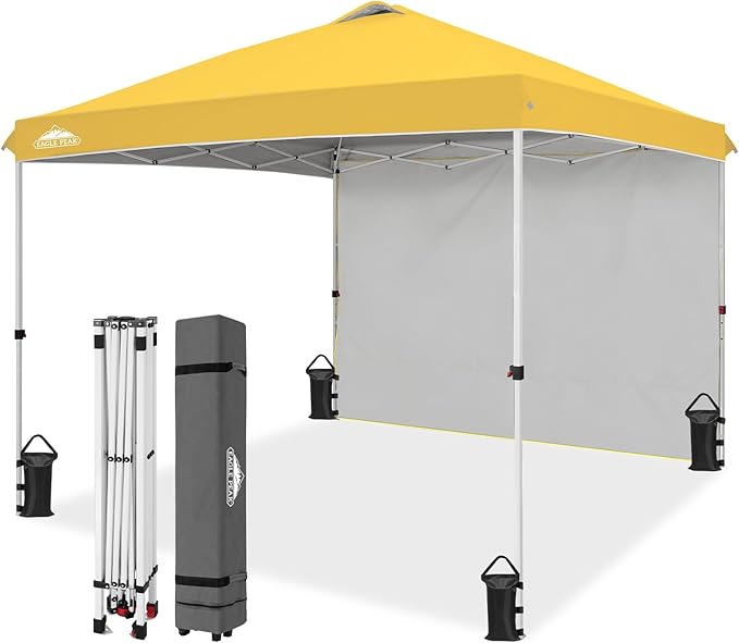 EAGLE PEAK Pop Up Canopy Tent with 1 Sidewall, Easy Setup Event Tent, Outdoor Sun Shade, Wheeled Carry Bag, Stakes and Guy Ropes, Instant Canopy 10x10, Yellow