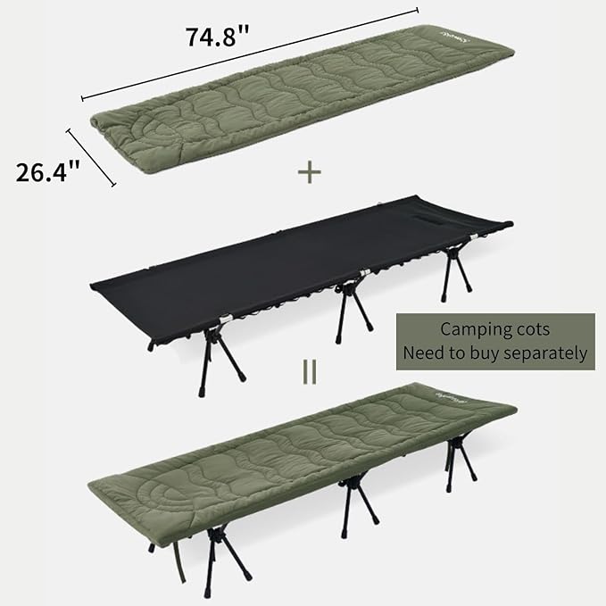 Naturehike Cot Mattress Pad, Sleeping Cot Pads, Comfortable Lightweight Cot Mat, Cotton Soft Warm Thick Camping Cot Pad, for Outdoor & Hiking, Snap Fasteners on The Bottom, with Storage Bag