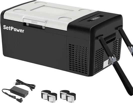 Setpower Car Refrigerator Electric Cooler 15L/15.8QT, Car Fridge Portable Freezer 12V Refrigerator Plug In Camping Cooler 12/24V DC 110/240V AC for Truck RV Travel Road Trip, Black