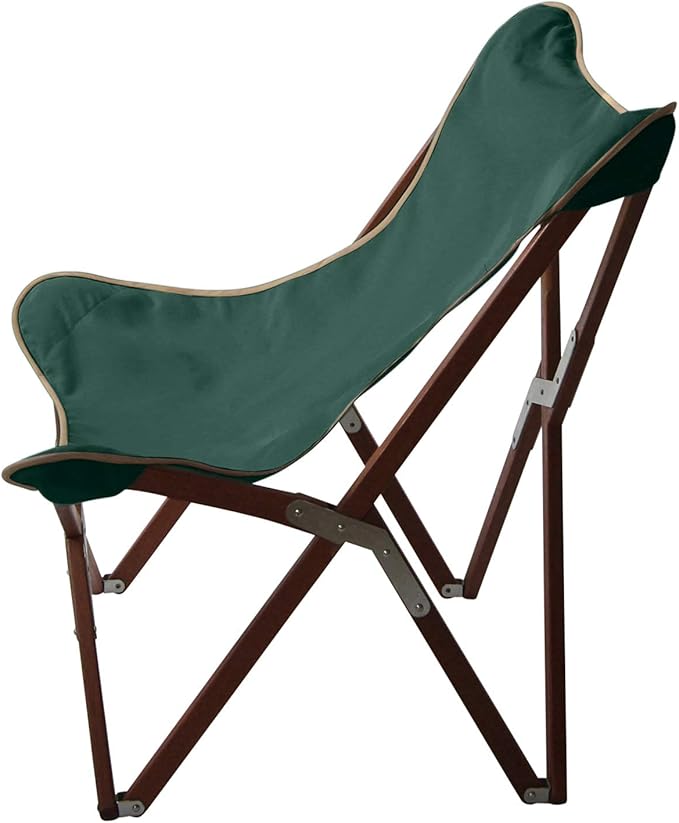 BYER OF MAINE Pangean Butterfly Chair, Easy-Fold Hardwood Sling Chair – Portable Beach, Camping & Patio Seat – 34″H × 23″W × 27″D in Forest Green