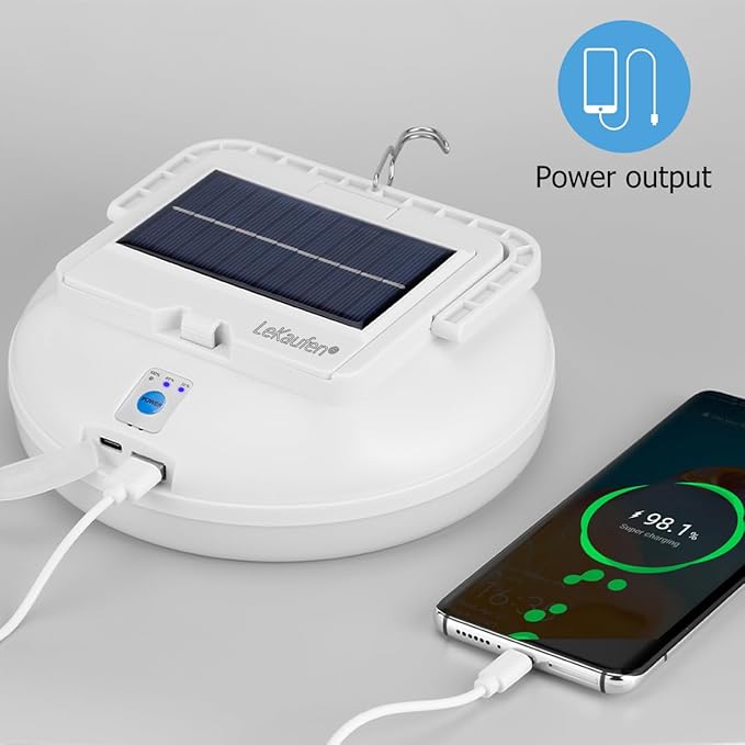 4500LM Solar Camping Light - Portable Camping Lantern Hanging Waterproof Tent Lights, Bright USB Rechargeable Lamp for Outdoor Camping, Canopy, Hurricane Emergency, Power Outages