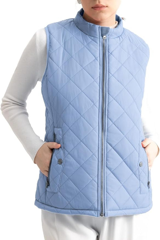 Women's Vest, Quilted Puffer Water-Resistant Zip With Pockets