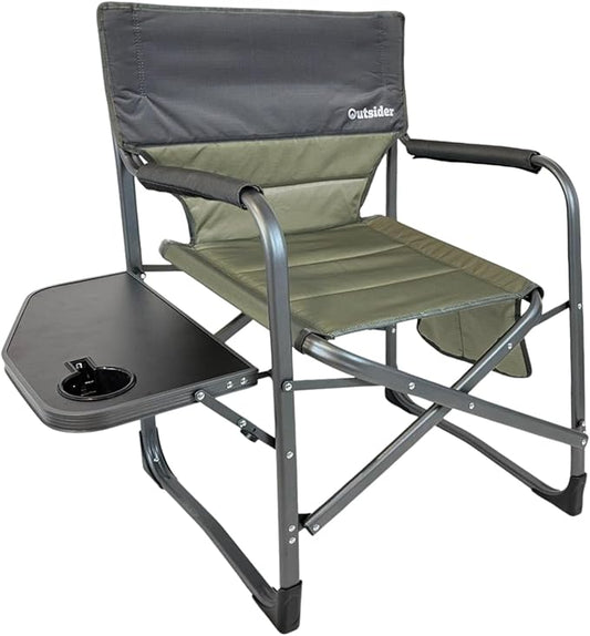 OUTSIDER Portable Directors Camping Chair, Lightweight Folding Aluminum Outdoor Chair with Side Table and Storage Pouch for Camping, Lawn, Sports and Fishing, Heavy Duty Supports 350lbs
