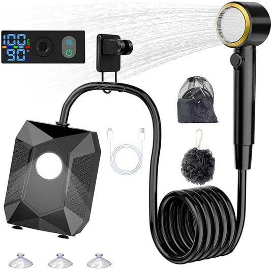 Portable Shower for Camping with 20L Foldable Bucket, 5 Pressure Levels Rechargeable Camping Shower Pump with Camping Light & Intelligent LED Display, 6000mAh Outdoor Shower for Hiking, Travel, Car