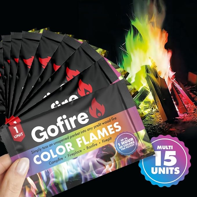 Color Flame Packets - Safe for Indoor & Outdoor Use - 1 Hour Burn for Campfires, Fireplaces, Firepits - No Need to Open Just Drop in (15)