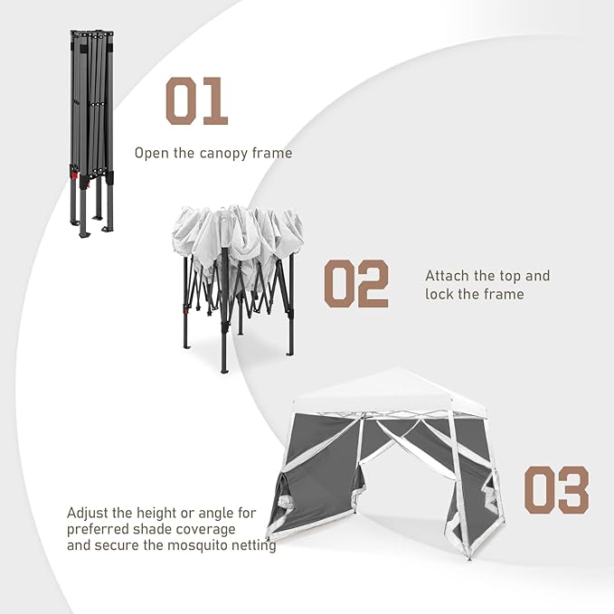 EAGLE PEAK 10x10 Slant Leg Easy Setup Pop Up Canopy Tent with Mosquito Netting 64 sqft of Shade, White