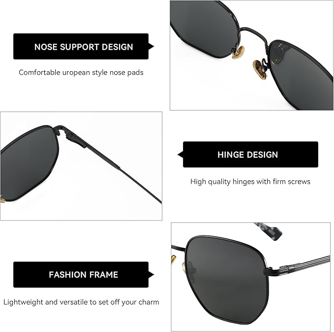 ZENOTTIC Hexagon Polarized Retro Sunglasses for Men Women-Vintage Metal Frame Design UV Protection Trendy Fashion Shades