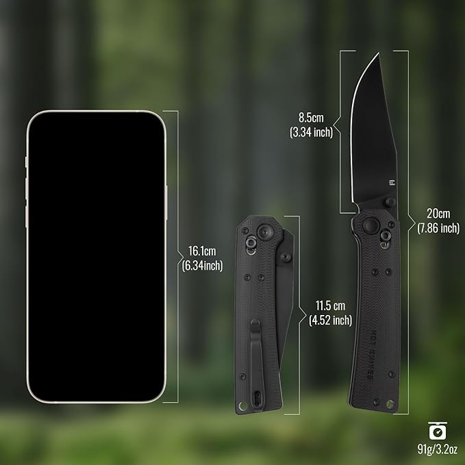 Pathwright Folding Knife, 3.54" Swedish 14C28N Blade G10 Handle with Crossbar Lock Pocket Knife with Pocket Clip for Camping Survival Hiking EDC Knives for Men Women Black