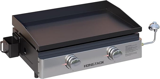 23 Inch Portable Propane Flat Top Grill with Non-stick Ceramic Coated Baking Pan, 2 Burners Tabletop Gas Griddle for Outdoor Camping, Barbecue, Cooking