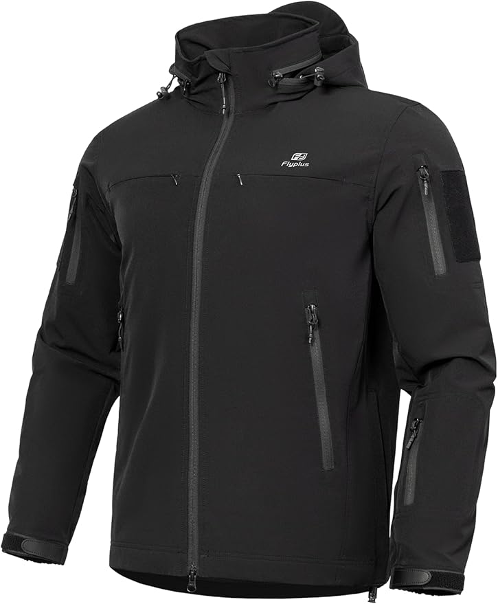 Men’s Tactical Jacket Lightweight Hooded Windbreaker Water Resistant Stretch Breathable 9 Pockets Outdoor Work Coat