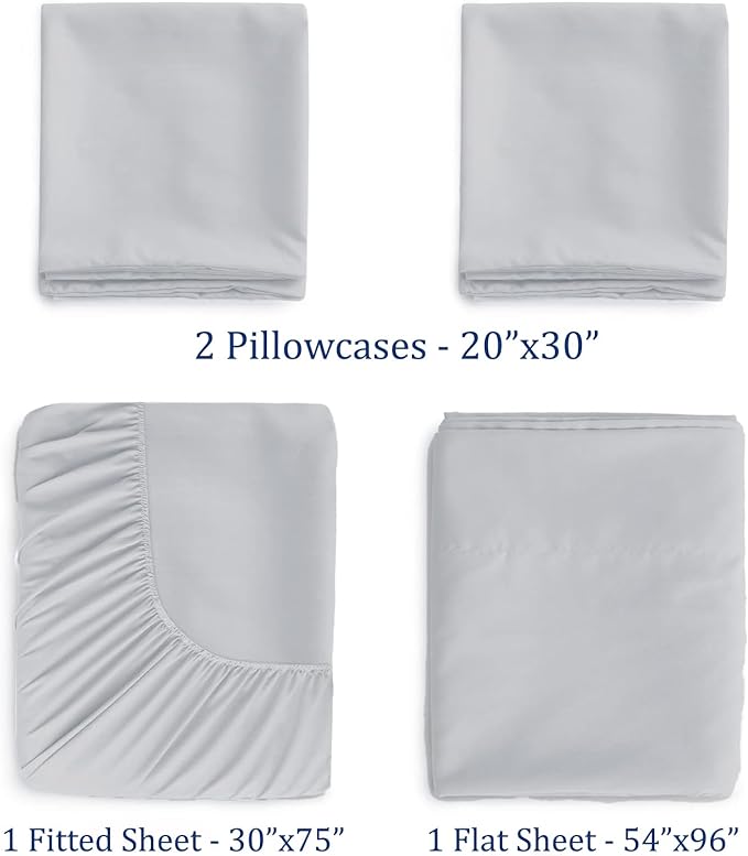 Cot Sheets 30" x 75" - 4 PCs Cot Sheet Set - 600TC 100% Cotton Sheet Set - Cot Size Fitted Sheets Perfect for Narrow Twin/Camp Bunk/Rvs Bunk/Guest Beds/Trifold Mattress, 4-8" Deep Pocket - Silver