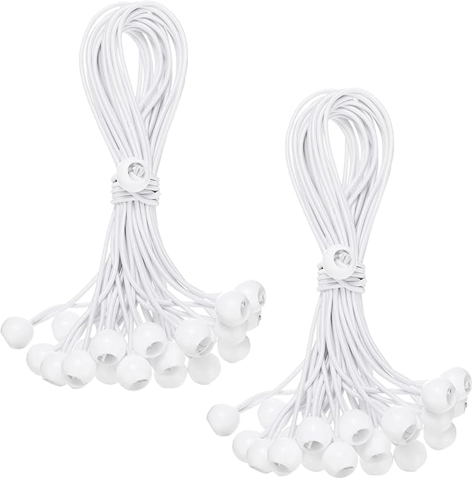 50-Pack Ball Bungee Cords, 12 Inch High Elastic Canopy Tarp Tie Down Bungee Balls for Camping/Tent/Cargo Holding Wire Hoses/Patio Umbrellas/Shelter [White]