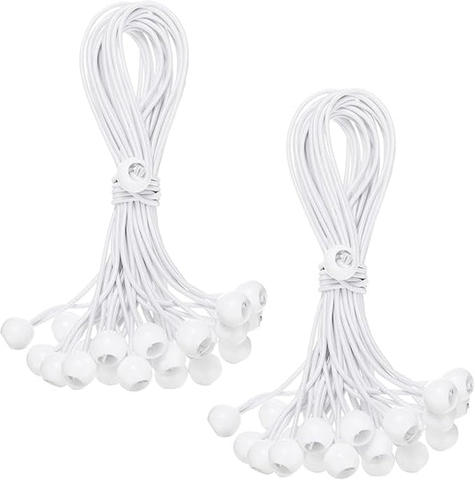 50-Pack Ball Bungee Cords, 12 Inch High Elastic Canopy Tarp Tie Down Bungee Balls for Camping/Tent/Cargo Holding Wire Hoses/Patio Umbrellas/Shelter [White]