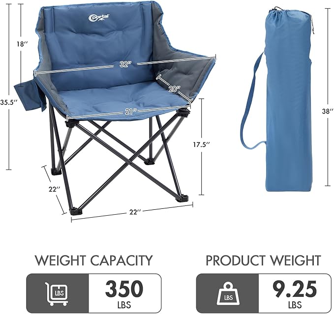 PORTAL 32In Extra Wide Camping Chair for Adults, Oversized Folding Chair with Cup Holder & Carry Bag, Heavy-Duty Outdoor Chair Supports 350 lbs, Portable for Camping, Lawn, Patio