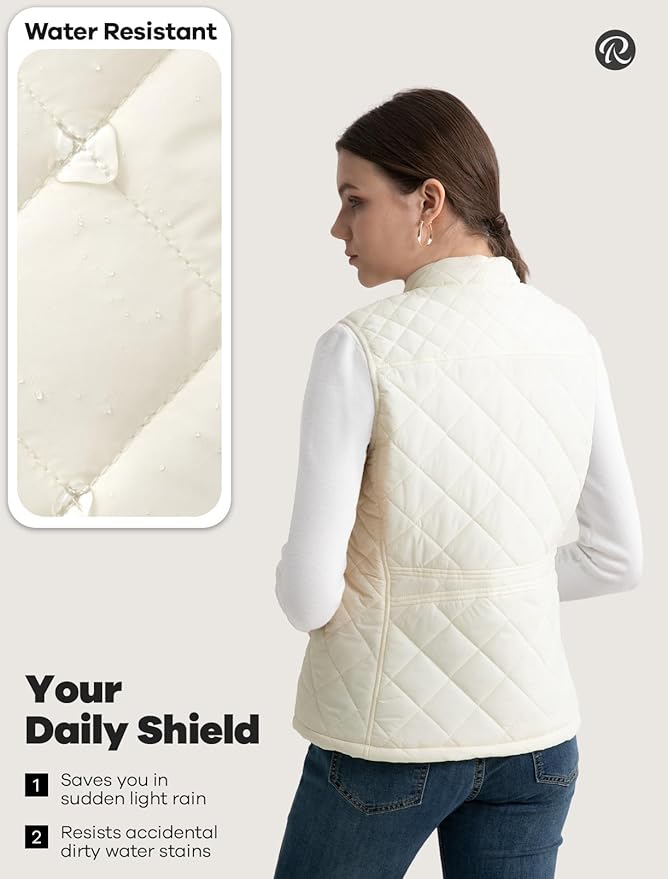 Women's Vest, Quilted Puffer Water-Resistant Zip With Pockets