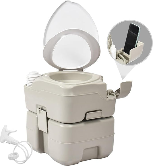 YITAHOME Portable Toilet Camping Porta Potty with Diagonal Enlargerd Bowl, Hand Sprayer and Press Flush Pump, 5.28 Space Saving Indoor Outdoor Toilet for Adults, RV Travel, Boat and Trips