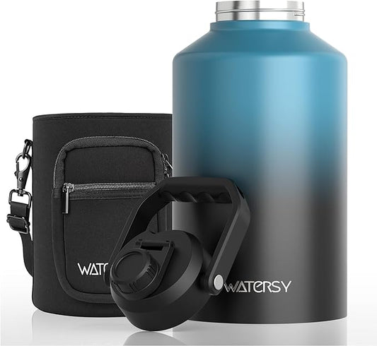1.5 Gallon Water Bottle Insulated(Cold for 48 Hrs),BPA Free&Leak Proof,196oz Stainless Steel Water Jug,Big thermos,Large Water Bottle with Handle for Gym,Hiking,Camping&Travel,Lake Blue
