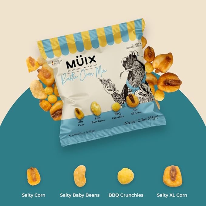 Müix Snacks, Special Flavor Trail Mix, Rustic Mix, Mix Snacks (Salty Corn, Salty Baby Beans, BBQ Crunchies, Salty XL Corn) - 2.3 Ounce Bags (Pack of 16 Bags)