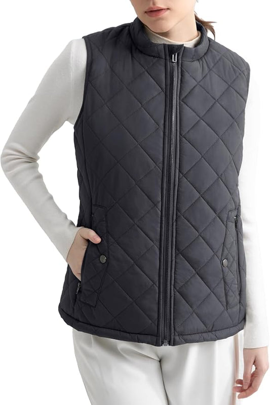 Women's Vest, Quilted Puffer Water-Resistant Zip With Pockets